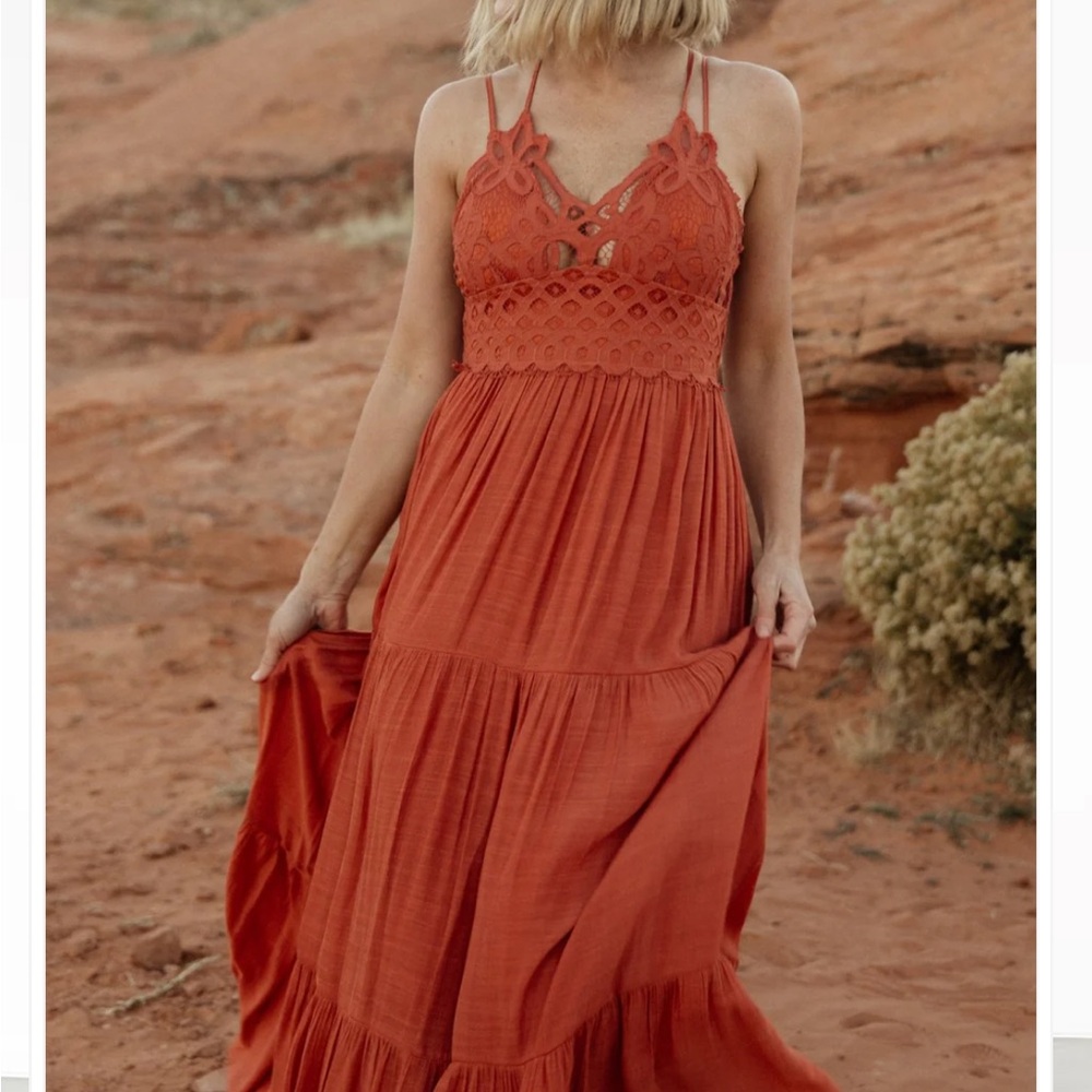 Rust Crochet-Detail Maxi Dress - Women